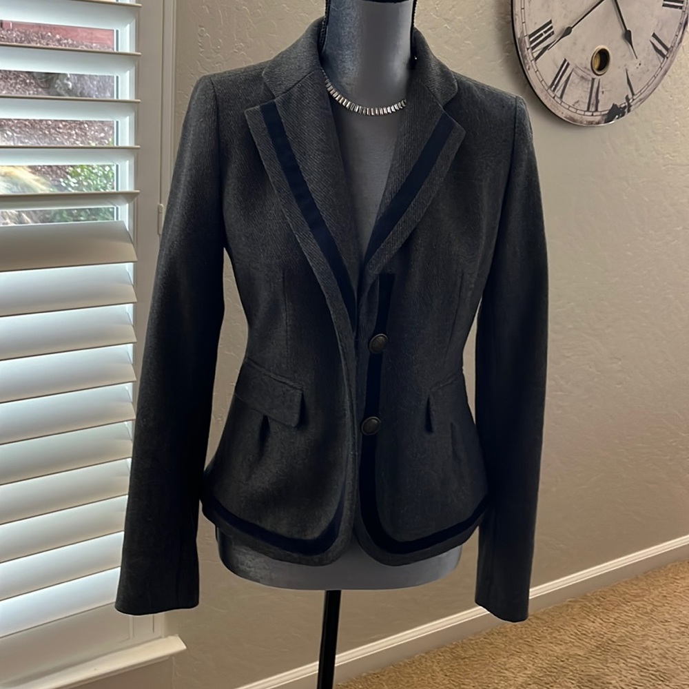 Loft Wool Blend Jacket with Blue Velvet Inset Trim